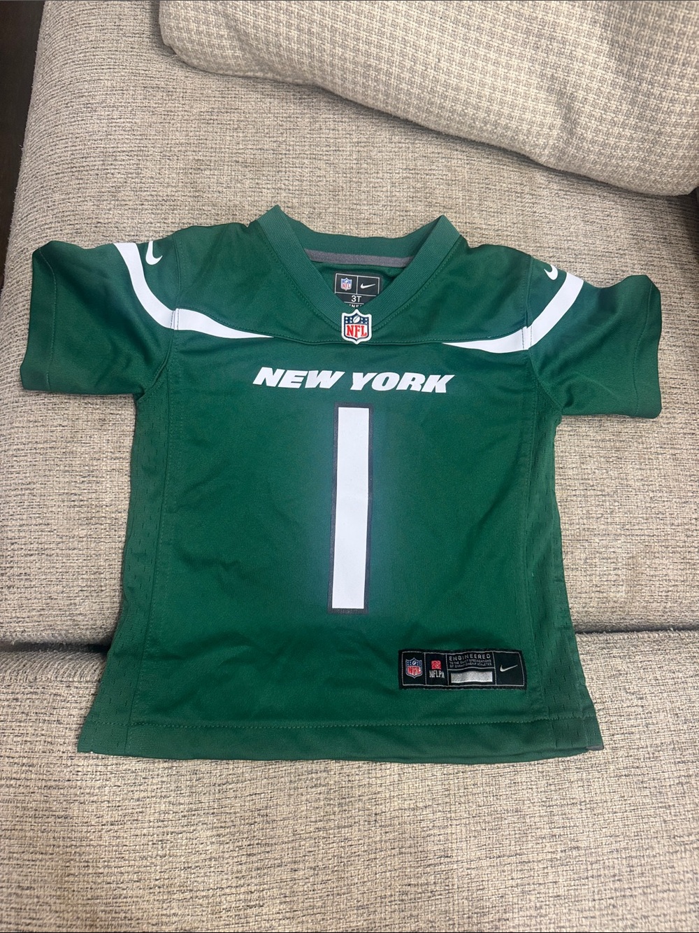 Nike Kids Green New York Football Jersey with White Number